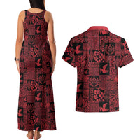 Black Tonga Kilisimasi Fiefia Couples Matching Tank Maxi Dress and Hawaiian Shirt Pacific Patchwork Xmas Vibes - Polynesian Pride
