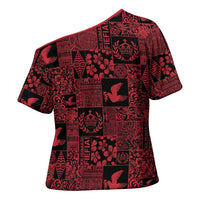 Black Tonga Kilisimasi Fiefia Cross Shoulder Shirt Pacific Patchwork Xmas Vibes LT9 - Polynesian Pride