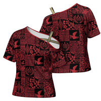 Black Tonga Kilisimasi Fiefia Cross Shoulder Shirt Pacific Patchwork Xmas Vibes LT9 - Polynesian Pride