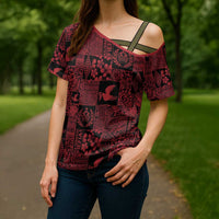 Black Tonga Kilisimasi Fiefia Cross Shoulder Shirt Pacific Patchwork Xmas Vibes LT9 - Polynesian Pride