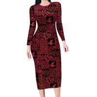 Black Tonga Kilisimasi Fiefia Family Matching Long Sleeve Bodycon Dress and Hawaiian Shirt Pacific Patchwork Xmas Vibes - Polynesian Pride