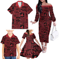Black Tonga Kilisimasi Fiefia Family Matching Off The Shoulder Long Sleeve Dress and Hawaiian Shirt Pacific Patchwork Xmas Vibes - Polynesian Pride