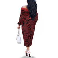 Black Tonga Kilisimasi Fiefia Family Matching Off The Shoulder Long Sleeve Dress and Hawaiian Shirt Pacific Patchwork Xmas Vibes - Polynesian Pride