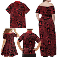 Black Tonga Kilisimasi Fiefia Family Matching Off Shoulder Maxi Dress and Hawaiian Shirt Pacific Patchwork Xmas Vibes - Polynesian Pride