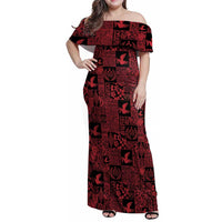 Black Tonga Kilisimasi Fiefia Family Matching Off Shoulder Maxi Dress and Hawaiian Shirt Pacific Patchwork Xmas Vibes - Polynesian Pride