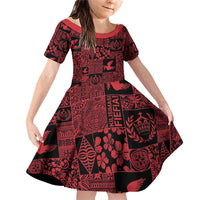 Black Tonga Kilisimasi Fiefia Family Matching Off Shoulder Short Dress and Hawaiian Shirt Pacific Patchwork Xmas Vibes - Polynesian Pride