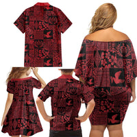 Black Tonga Kilisimasi Fiefia Family Matching Off Shoulder Short Dress and Hawaiian Shirt Pacific Patchwork Xmas Vibes - Polynesian Pride