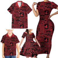Black Tonga Kilisimasi Fiefia Family Matching Short Sleeve Bodycon Dress and Hawaiian Shirt Pacific Patchwork Xmas Vibes - Polynesian Pride