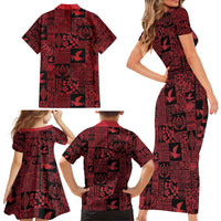 Black Tonga Kilisimasi Fiefia Family Matching Short Sleeve Bodycon Dress and Hawaiian Shirt Pacific Patchwork Xmas Vibes - Polynesian Pride