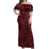 Black Tonga Kilisimasi Fiefia Off Shoulder Maxi Dress Pacific Patchwork Xmas Vibes - Polynesian Pride
