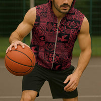 Black Tonga Kilisimasi Fiefia Sleeveless Zip Hoodie Pacific Patchwork Xmas Vibes - Polynesian Pride