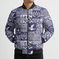Blue Tonga Kilisimasi Fiefia Bomber Puffer Jacket Pacific Patchwork Xmas Vibes - Polynesian Pride