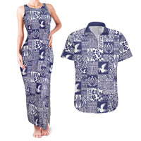 Blue Tonga Kilisimasi Fiefia Couples Matching Tank Maxi Dress and Hawaiian Shirt Pacific Patchwork Xmas Vibes - Polynesian Pride