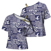 Blue Tonga Kilisimasi Fiefia Cross Shoulder Shirt Pacific Patchwork Xmas Vibes LT9 - Polynesian Pride