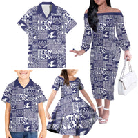 Blue Tonga Kilisimasi Fiefia Family Matching Off The Shoulder Long Sleeve Dress and Hawaiian Shirt Pacific Patchwork Xmas Vibes - Polynesian Pride