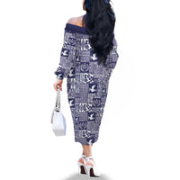 Blue Tonga Kilisimasi Fiefia Family Matching Off The Shoulder Long Sleeve Dress and Hawaiian Shirt Pacific Patchwork Xmas Vibes - Polynesian Pride