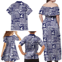 Blue Tonga Kilisimasi Fiefia Family Matching Off Shoulder Maxi Dress and Hawaiian Shirt Pacific Patchwork Xmas Vibes - Polynesian Pride