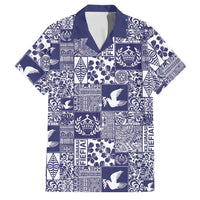 Blue Tonga Kilisimasi Fiefia Family Matching Off Shoulder Maxi Dress and Hawaiian Shirt Pacific Patchwork Xmas Vibes - Polynesian Pride