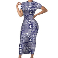Blue Tonga Kilisimasi Fiefia Family Matching Short Sleeve Bodycon Dress and Hawaiian Shirt Pacific Patchwork Xmas Vibes - Polynesian Pride
