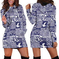 Blue Tonga Kilisimasi Fiefia Hoodie Dress Pacific Patchwork Xmas Vibes - Polynesian Pride