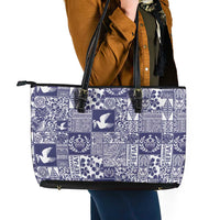 Blue Tonga Kilisimasi Fiefia Leather Tote Bag Pacific Patchwork Xmas Vibes - Polynesian Pride