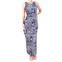 Blue Tonga Kilisimasi Fiefia Tank Maxi Dress Pacific Patchwork Xmas Vibes - Polynesian Pride