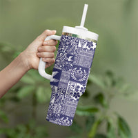 Blue Tonga Kilisimasi Fiefia Tumbler With Handle Pacific Patchwork Xmas Vibes - Polynesian Pride