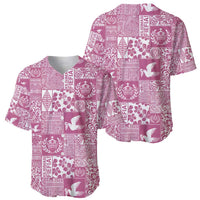 Pink Tonga Kilisimasi Fiefia Baseball Jersey Pacific Patchwork Xmas Vibes LT9 - Polynesian Pride