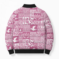 Pink Tonga Kilisimasi Fiefia Bomber Puffer Jacket Pacific Patchwork Xmas Vibes - Polynesian Pride
