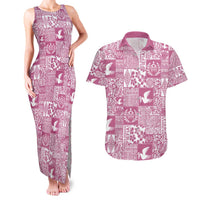 Pink Tonga Kilisimasi Fiefia Couples Matching Tank Maxi Dress and Hawaiian Shirt Pacific Patchwork Xmas Vibes - Polynesian Pride