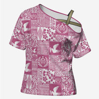 Pink Tonga Kilisimasi Fiefia Cross Shoulder Shirt Pacific Patchwork Xmas Vibes - Polynesian Pride