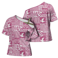 Pink Tonga Kilisimasi Fiefia Cross Shoulder Shirt Pacific Patchwork Xmas Vibes LT9 - Polynesian Pride