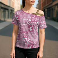 Pink Tonga Kilisimasi Fiefia Cross Shoulder Shirt Pacific Patchwork Xmas Vibes LT9 - Polynesian Pride