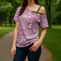 Pink Tonga Kilisimasi Fiefia Cross Shoulder Shirt Pacific Patchwork Xmas Vibes LT9 - Polynesian Pride