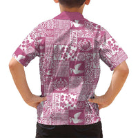 Pink Tonga Kilisimasi Fiefia Family Matching Off The Shoulder Long Sleeve Dress and Hawaiian Shirt Pacific Patchwork Xmas Vibes - Polynesian Pride