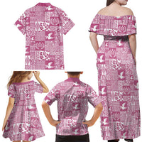 Pink Tonga Kilisimasi Fiefia Family Matching Off Shoulder Maxi Dress and Hawaiian Shirt Pacific Patchwork Xmas Vibes - Polynesian Pride