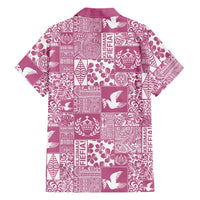 Pink Tonga Kilisimasi Fiefia Family Matching Off Shoulder Maxi Dress and Hawaiian Shirt Pacific Patchwork Xmas Vibes - Polynesian Pride