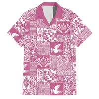 Pink Tonga Kilisimasi Fiefia Family Matching Off Shoulder Short Dress and Hawaiian Shirt Pacific Patchwork Xmas Vibes - Polynesian Pride