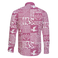 Pink Tonga Kilisimasi Fiefia Family Matching Off Shoulder Short Dress and Hawaiian Shirt Pacific Patchwork Xmas Vibes - Polynesian Pride