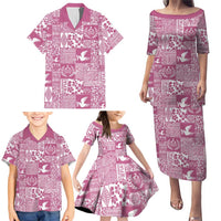 Pink Tonga Kilisimasi Fiefia Family Matching Puletasi and Hawaiian Shirt Pacific Patchwork Xmas Vibes - Polynesian Pride