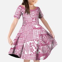 Pink Tonga Kilisimasi Fiefia Family Matching Short Sleeve Bodycon Dress and Hawaiian Shirt Pacific Patchwork Xmas Vibes - Polynesian Pride