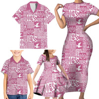 Pink Tonga Kilisimasi Fiefia Family Matching Short Sleeve Bodycon Dress and Hawaiian Shirt Pacific Patchwork Xmas Vibes - Polynesian Pride