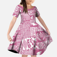Pink Tonga Kilisimasi Fiefia Kid Short Sleeve Dress Pacific Patchwork Xmas Vibes - Polynesian Pride