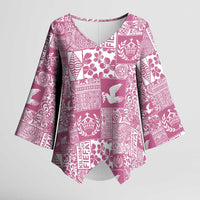 Pink Tonga Kilisimasi Fiefia Kimono Sleeve Blouse Pacific Patchwork Xmas Vibes LT9 Female Pink - Polynesian Pride