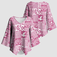 Pink Tonga Kilisimasi Fiefia Kimono Sleeve Blouse Pacific Patchwork Xmas Vibes LT9 - Polynesian Pride