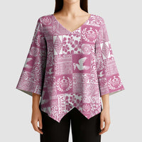 Pink Tonga Kilisimasi Fiefia Kimono Sleeve Blouse Pacific Patchwork Xmas Vibes LT9 - Polynesian Pride