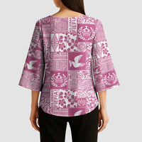 Pink Tonga Kilisimasi Fiefia Kimono Sleeve Blouse Pacific Patchwork Xmas Vibes LT9 - Polynesian Pride