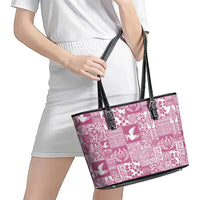 Pink Tonga Kilisimasi Fiefia Leather Tote Bag Pacific Patchwork Xmas Vibes - Polynesian Pride