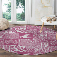 Pink Tonga Kilisimasi Fiefia Round Carpet Pacific Patchwork Xmas Vibes - Polynesian Pride