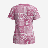 Pink Tonga Kilisimasi Fiefia Scrub Top Pacific Patchwork Xmas Vibes - Polynesian Pride
